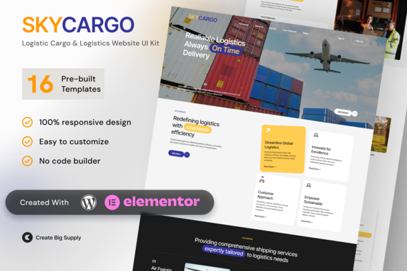 Skycargo - Logistic Cargo &amp; Logistics Elementor Template Kit