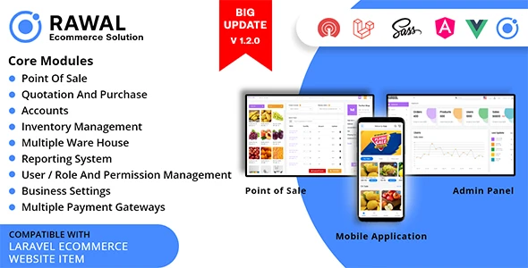 Rawal – Ionic &amp; Laravel Ecommerce Solution with POS for Single &amp; Multiple Location Business Brand