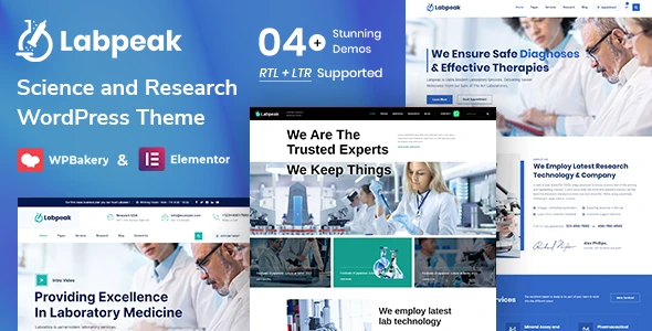 Labpeak | Laboratory &amp; Science Research WordPress Theme + RTL with Appointments Booking