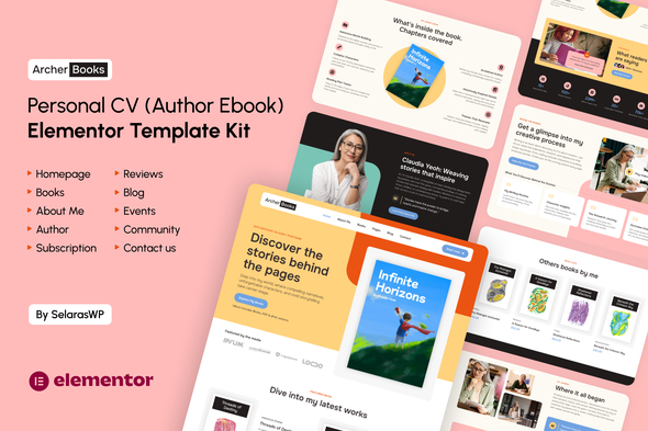 ArcherBooks - Author &amp; eBook Resume Elementor Pro Template Kit