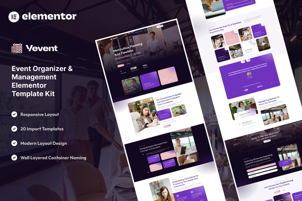 Vevent - Event Planner &amp; Organizer Elementor Template Kit