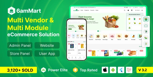 6amMart – Multivendor Food, Grocery, eCommerce, Parcel, Pharmacy delivery app with Admin &amp; Website