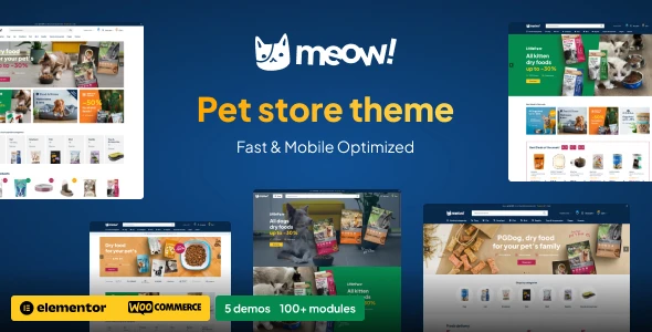 Meow! – Pet Care &amp; Pet Shop Elementor WordPress WooCommerce Theme