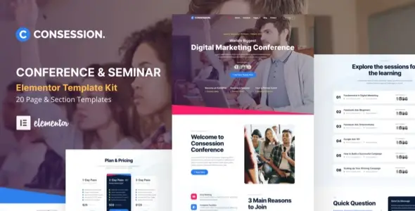Consession – Conference &amp; Seminar Elementor Template Kit