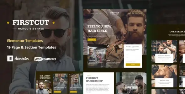FirstCut – Barbershop &amp; Men’s Grooming Elementor Template Kit