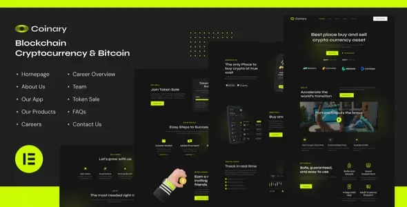 Coinary – Blockchain Cryptocurrency &amp; Bitcoin Elementor Template Kit