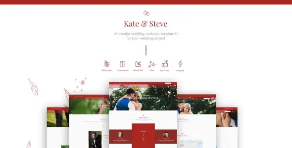 Kate &amp; Steve – Wedding Invitation Elementor Template Kit