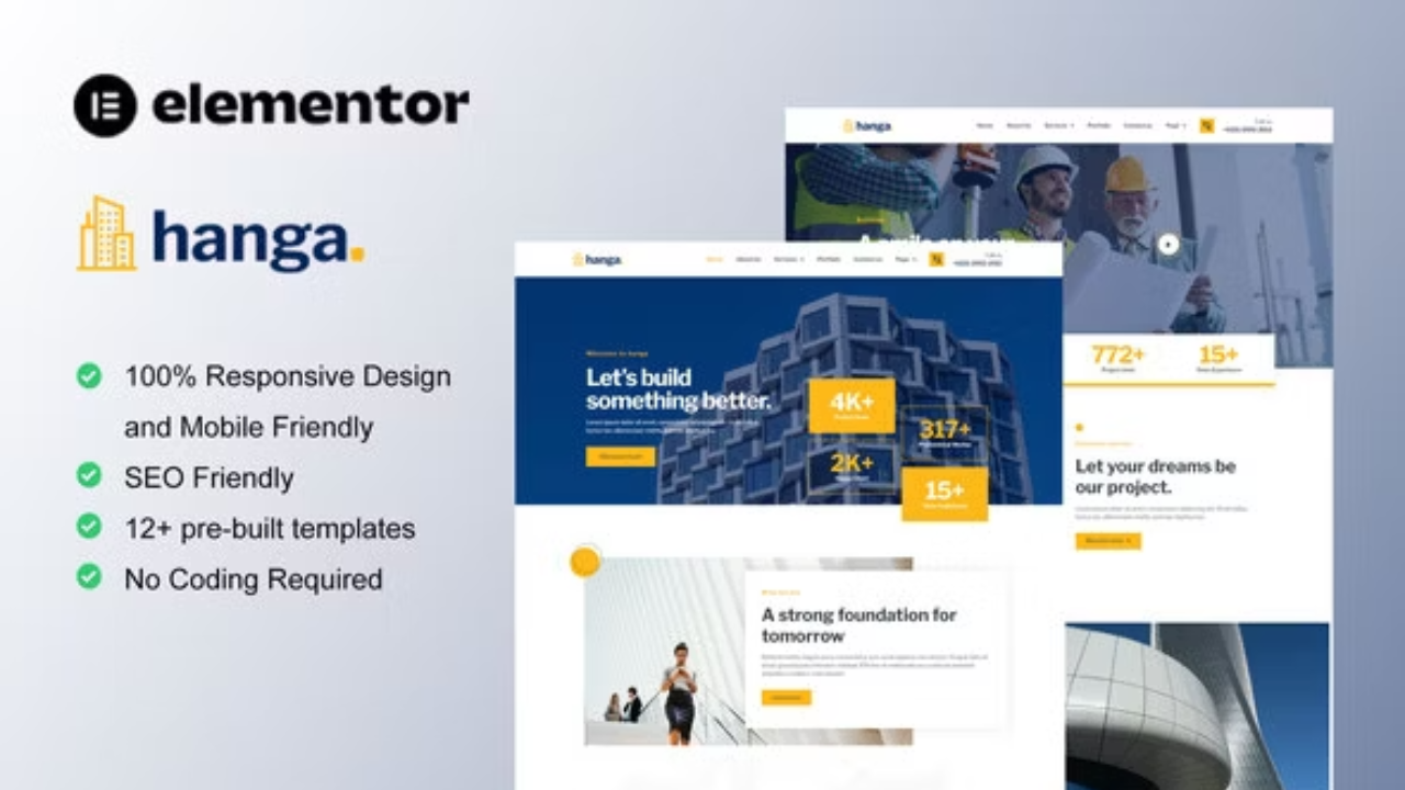 Hanga - Construction &amp; Building Elementor Template Kit