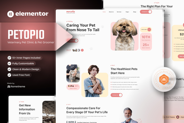 Petopio - Pet Grooming &amp; Vetenary Elementor Template Kit