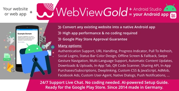 WebViewGold for Android | Convert website to Android app | No Code, Push, URL Handling &amp; much more!