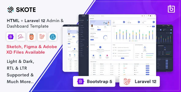 Skote – HTML &amp; Laravel 12 Admin Dashboard Template + Sketch