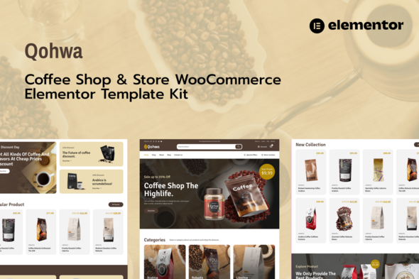 Qohwa - Coffee Shop &amp; Store Ecommerce Elementor Pro Template Kit