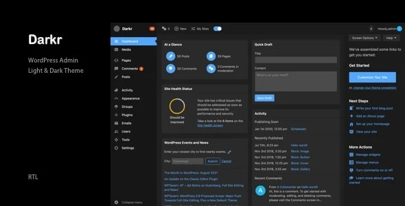 Darkr – WordPress Admin Light &amp; Dark