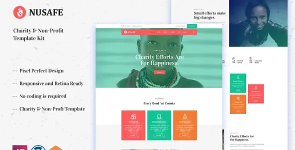 Nusafe – Charity &amp; Non-Profit Elementor Template Kit