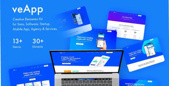 veApp – Mobile App &amp; Startup Elementor Template Kit