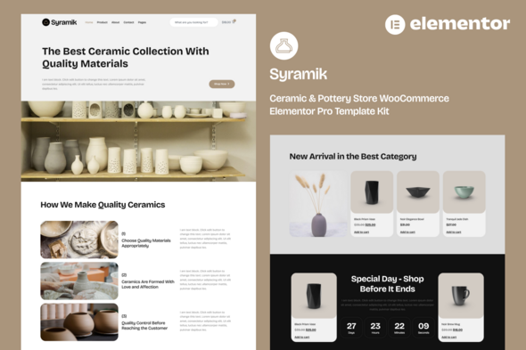 Syramik - Ceramic &amp; Pottery Store WooCommerce Elementor Pro Template Kit