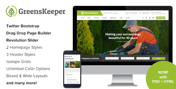 GreensKeeper – Gardening &amp; Landscaping Responsive WordPress Theme