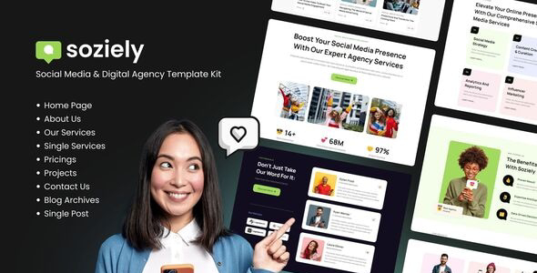 Soziely | Social Media &amp; Digital Marketing Agency Elementor Template Kit
