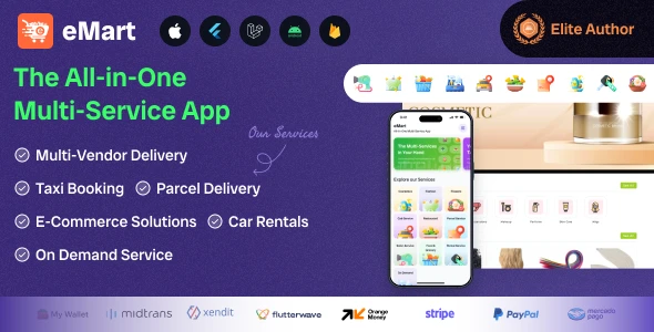 eMart | Multivendor Food, On-demand, eCommerce, Parcel, Taxi Booking, Car Rent App with Admin &amp; Web