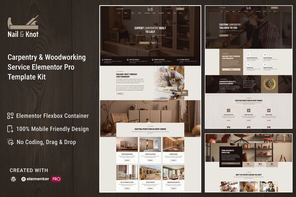 Nail&amp;Knot - Carpentry &amp; Woodworking Service Elementor Pro Template Kit