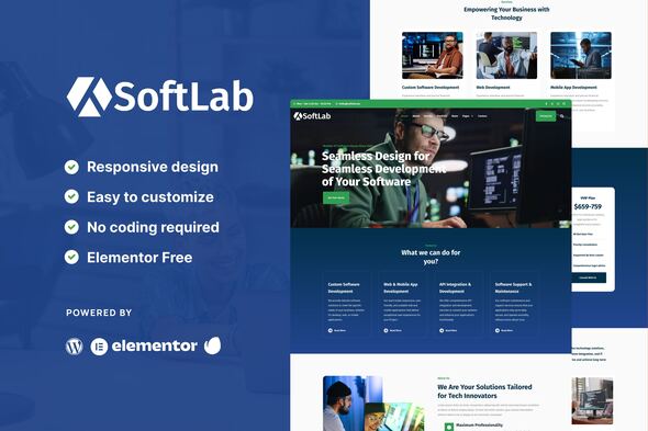 SoftLab - Technology &amp; Software SaaS Elementor Pro Template Kit